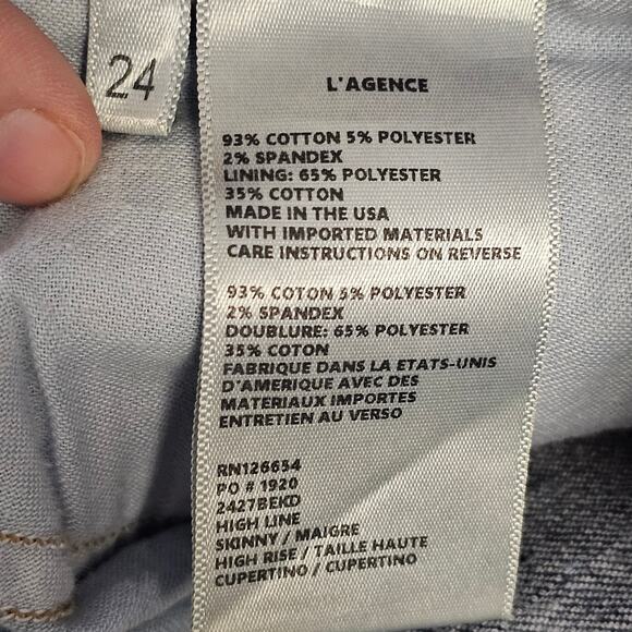 L'AGENCE Highline Distressed Skinny Jeans Size 24 High Rise Stretch Raw Hem Boho - Picture 7 of 11